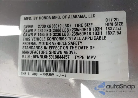 2020 Honda Odyssey Ex из США, поврежденный, VIN 5FNRL6H50LB044457